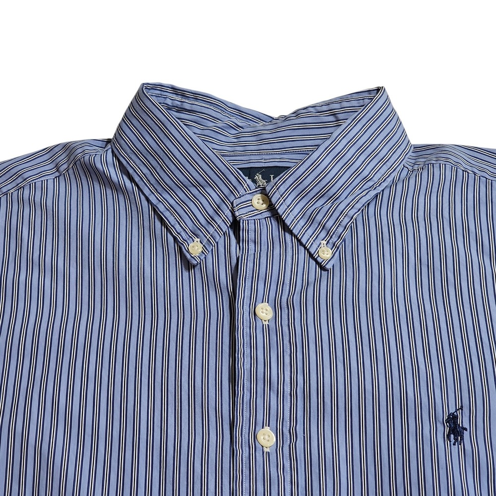 Ralph Lauren Striped XL‎ Blue Shirt Button Down Classic Fit Mens Blue Pony